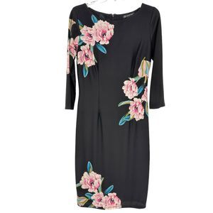 Inc International Concepts Dress Sheath Black Rose Floral 3/4 Sleeve Women M